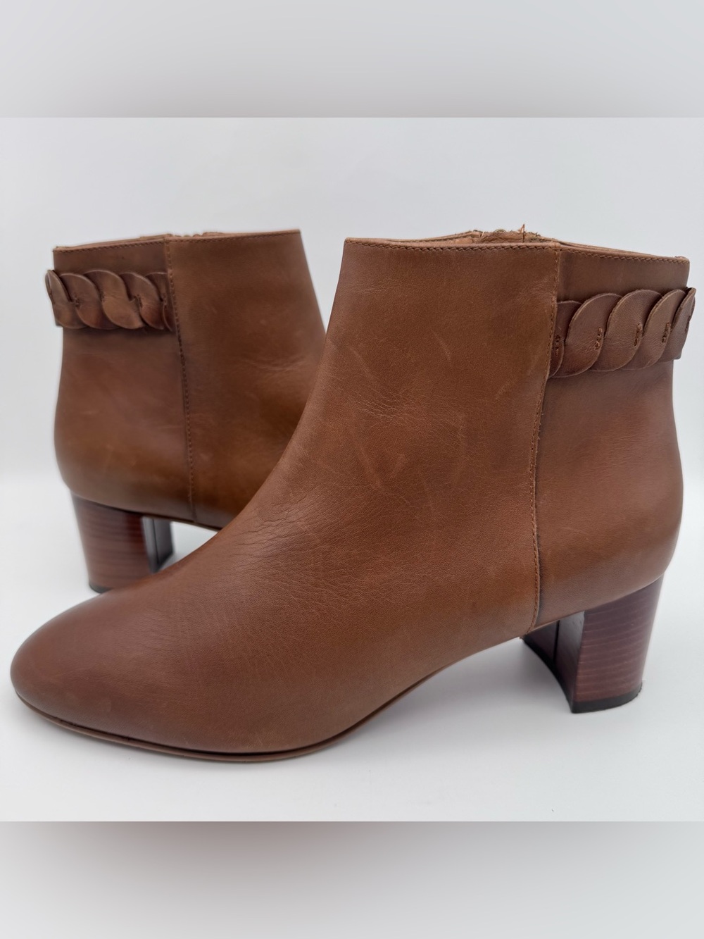 Aquatalia Feliciana Brown Leather Pull On Side Zip Boots Women Size 9.5 M